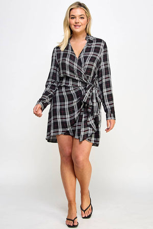 Plaid Wrap Tie Mini Dress