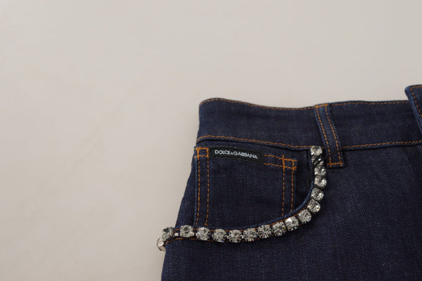 Blue Denim Stretch Crystal Hot Pants Shorts