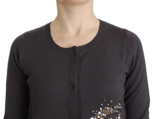 Purple Wool Sequined Cardigan Knit Sweater