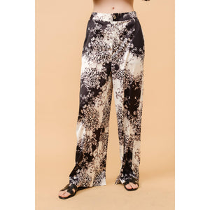 Baroque Leopard Print Satin Wide-Leg Pants