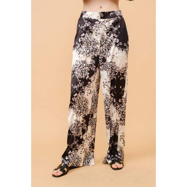 Baroque Leopard Print Satin Wide-Leg Pants