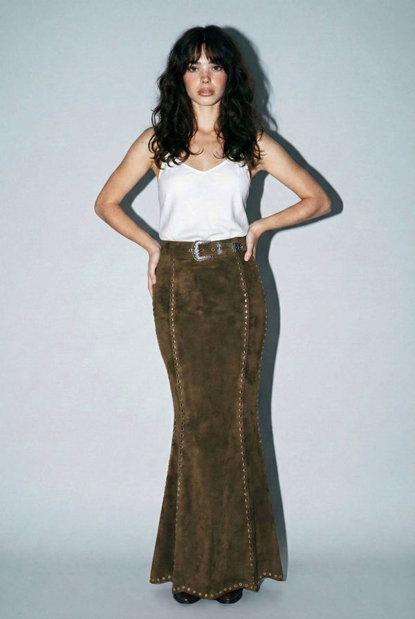 Sienna Western Eyelet Suede Maxi Skirt