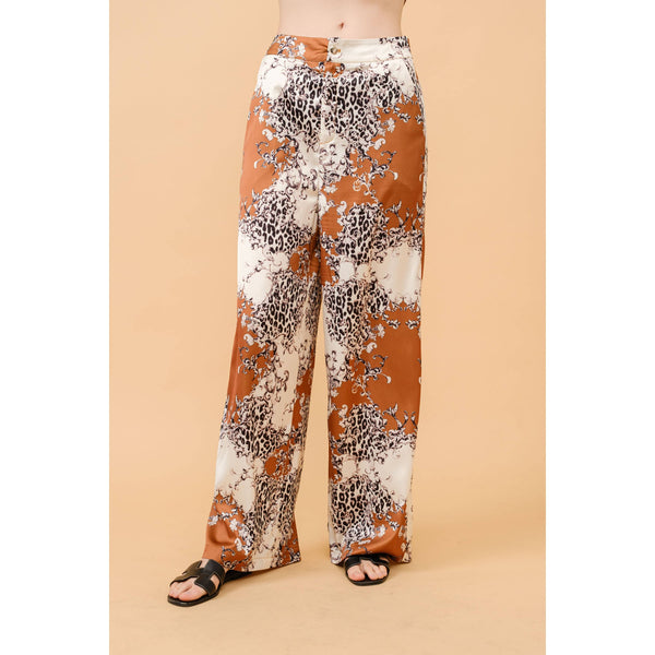 Baroque Leopard Print Satin Wide-Leg Pants