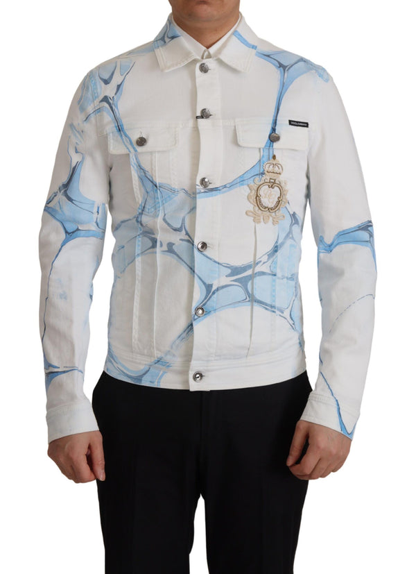 White Cotton Logo Embroidery Denim Jacket
