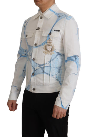 White Cotton Logo Embroidery Denim Jacket