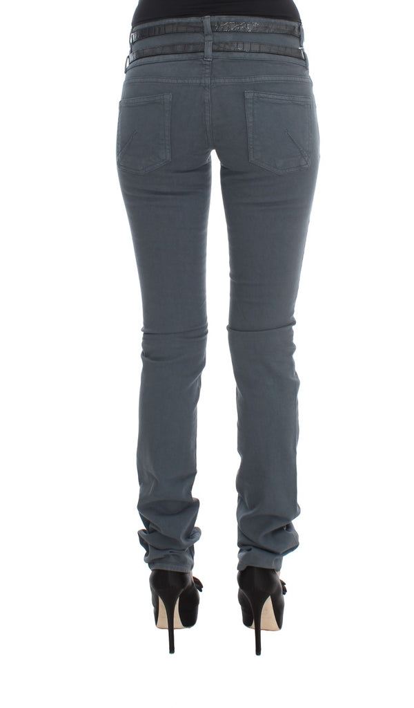 Blue Cotton Blend Slim Fit High Waist Jeans