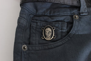 Blue Cotton Blend Slim Fit High Waist Jeans