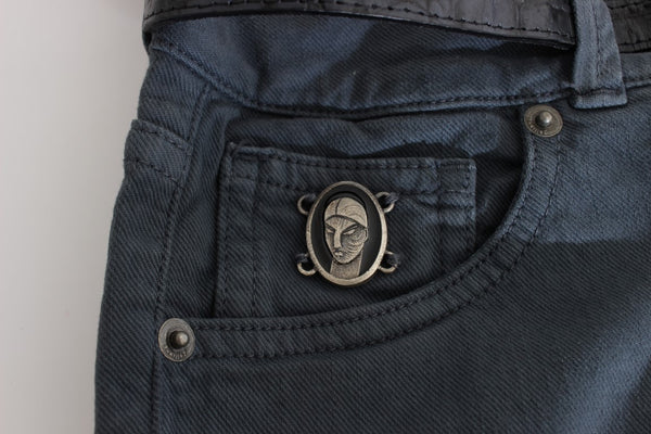 Blue Cotton Blend Slim Fit High Waist Jeans