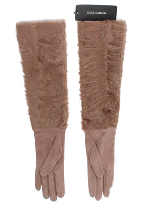 Beige Suede Xiangao Fur Elbow Gloves