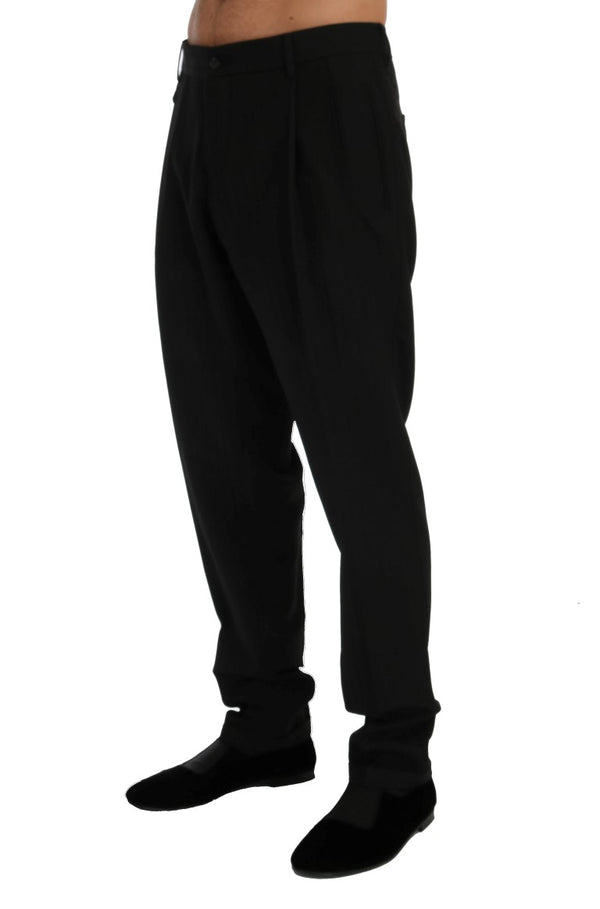Black Striped Wool Stretch Pants