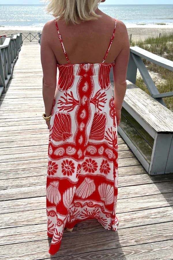 Resort Style Sea Creature Print Slip Dress