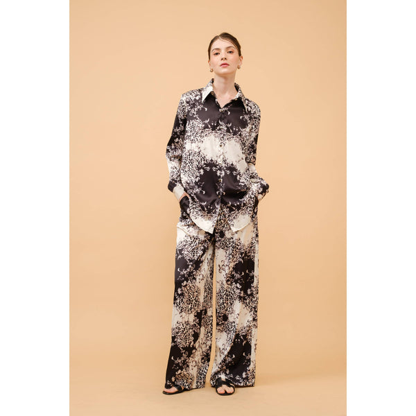 Baroque Leopard Print Satin Button-Up Shirt