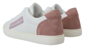 White Pink Leather Low Top Sneakers Shoes