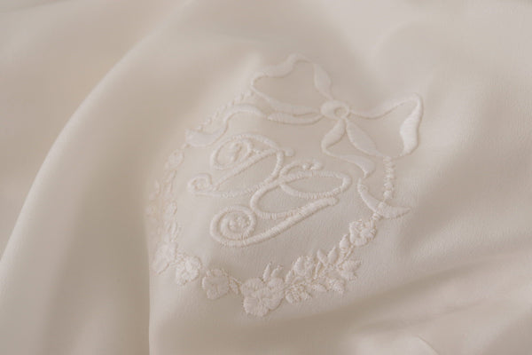 White Silk DG Logo Embroidered Long Sleeves Blouse