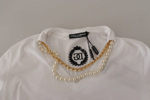 White Necklace Embellished Neckline T-shirt Top