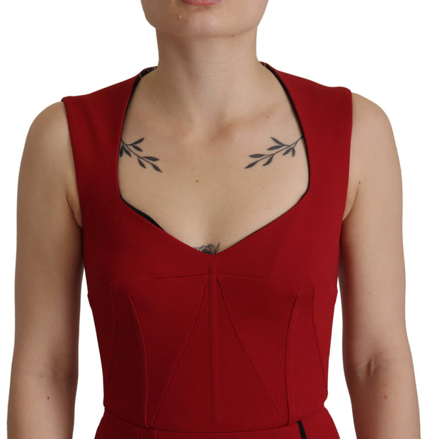 Red Sweetheart Neck Bodycon Midi Dress