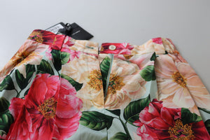 Multicolor Flora Printed High Waist Cropped Trouser Pants