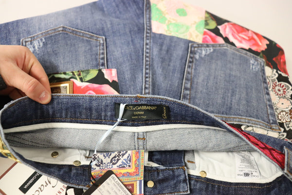Blue Patchwork High Waist Denim Jeans