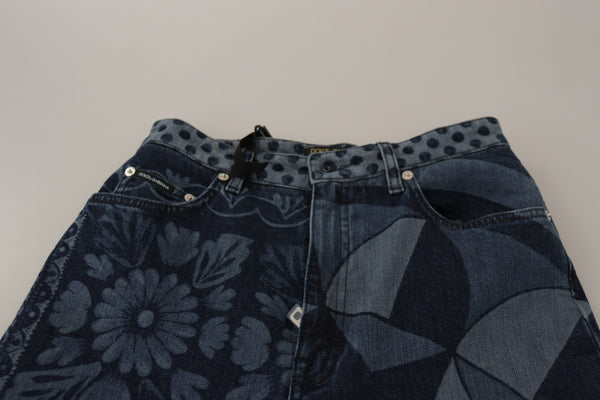Blue Floral High Waist Skinny Denim Jeans