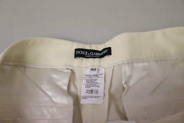 Ivory High Waist Cropped Folded Hem Trousers Pants