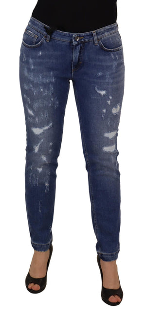 Blue Washed Cotton Skinny Low Waist Denim Jeans