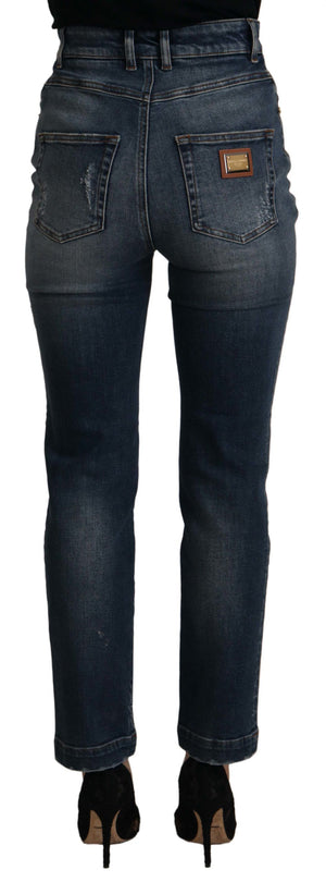 Blue Denim Crystal Embellished Pants Jeans