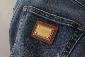Blue Denim Crystal Embellished Pants Jeans