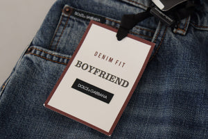 Blue Denim Baroque Heart Logo Patch Pants Jeans