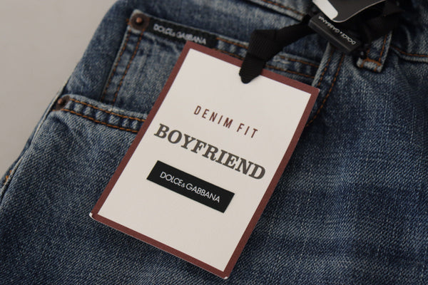 Blue Denim Baroque Heart Logo Patch Pants Jeans