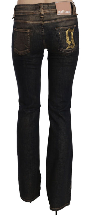 Black Washed Mid Waist Flared Denim Pants Cotton