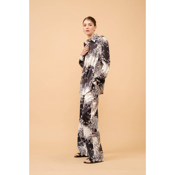 Baroque Leopard Print Satin Button-Up Shirt