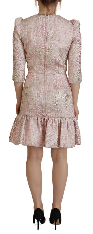Pink Jaquard 3/4 Sleeve Sheath Midi Dress