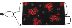 Black Floral Pleated Elastic Ear Strap One Size Face Mask