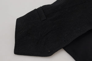 Black Brocade Button Down Sleeveless Vest Top