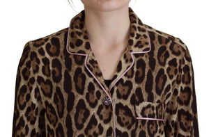 Brown Leopard Print Long Sleeves Blouse Top