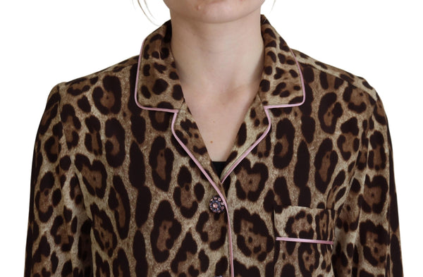 Brown Leopard Print Long Sleeves Blouse Top