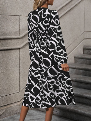 Prints & Prose V-Neck Long Sleeve Midi Dress
