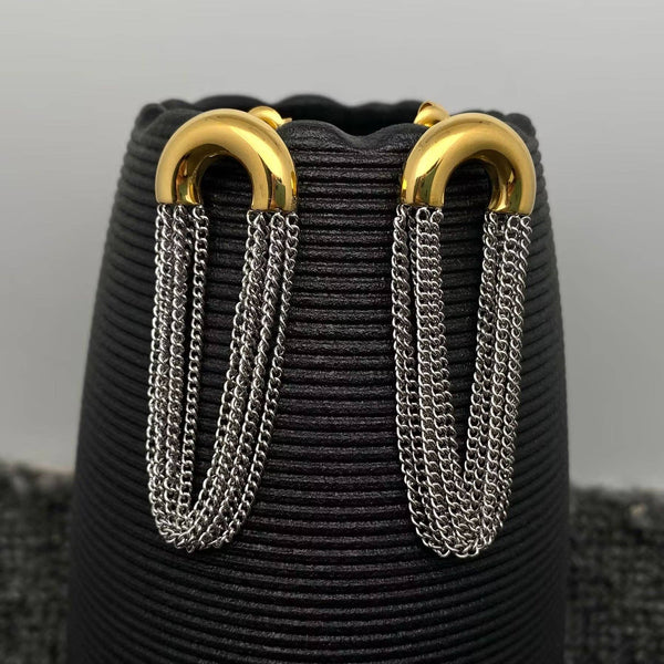 Two-Tone Arc Chain Fringe Earrings