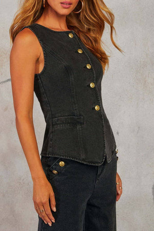 Smart sophisticated Buttons down Split Hem Denim vest top