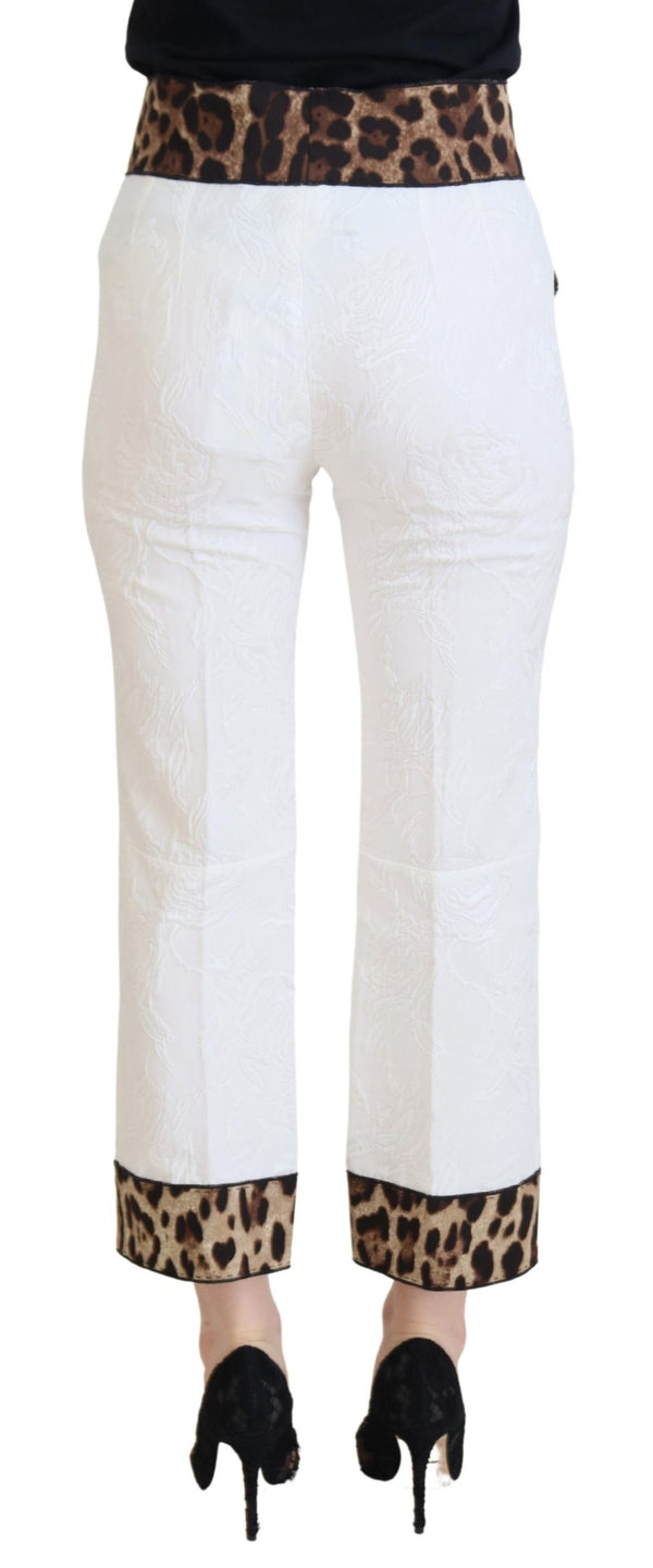 White Leopard Print High Waist Pants