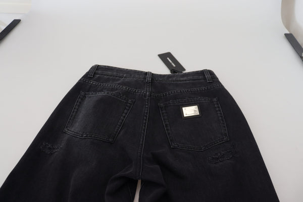 Black Cotton Tattered High Waist Denim Jeans