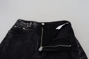 Black Washed Cotton High Waist Denim Jeans