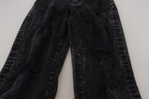 Black Washed Cotton High Waist Denim Jeans