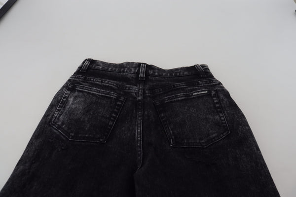 Black Washed Cotton High Waist Denim Jeans