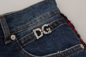 Blue Checkered Back Skinny Denim Jeans