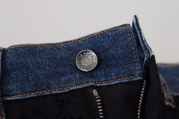 Black Floral Lace Front Skinny Denim Jeans