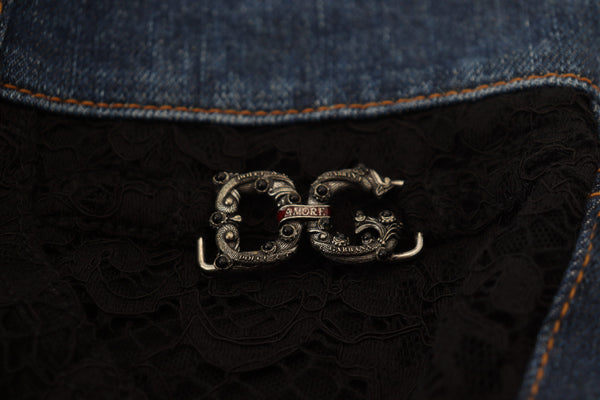 Black Floral Lace Front Skinny Denim Jeans