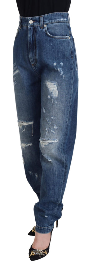 Blue Washed Cotton Tattered Denim Jeans