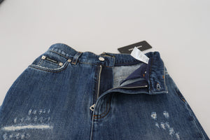 Blue Washed Cotton Tattered Denim Jeans