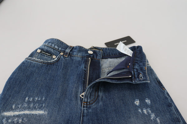 Blue Washed Cotton Tattered Denim Jeans